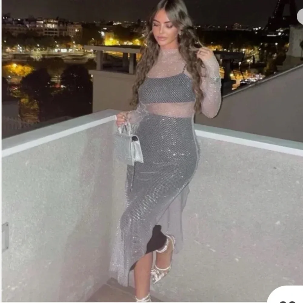 Zara Sheer Silver Midi Dress - Picture 6 of 8